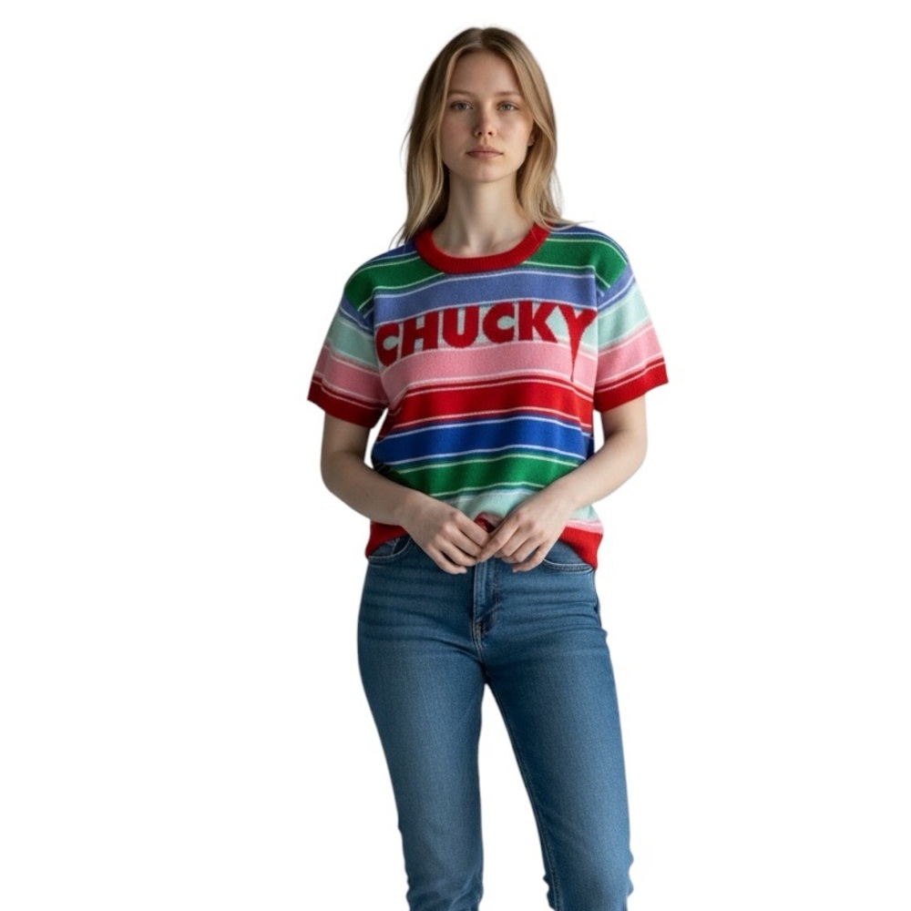 UNIVERSAL STUDIO Chucky Stripe Crop Lightweight Sweater